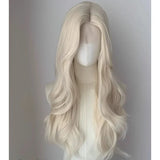 Gaeaspace  -  New Curly Wavy White Wig Synthetic Hair Middle Part Long White Cosplay Wig Long Wigs for Women Synthetic Lace Front Wig