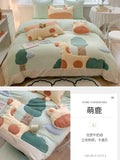 Gaeaspace  -  Winter 4pcs Flat Sheet Bedding Set Soft Cute Cartoon Coral Fleece Comforter Cover Bedspread Set for Kid's Room Bed Accessories