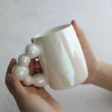 Gaeaspace  -  Pearl White Mugs Coffee Cups Ceramic Ins Korean Style Bubble Handgrip Coffee Cup for Breakfast Milk Juice Tea Cup Microwave Safe