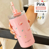 Gaeaspace  -  316 Stainless Steel Thermos Bottle For Girls Double Layer Thermal Coffee Cup With Straw Cherry Blossom Drinking Cup Travel Mugs