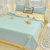 Gaeaspace  -  Korean Style Seersucker Washed Cotton Summer Quilt Four-Piece Set Bare Sleeping Quilt Summer Blanket Airable Cover