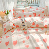 Gaeaspace  -  Pink Love Ins Girl Heart Bedding Set Cute Bed Linens Duvet Cover Sheets Pillowcases Queen King Size Washed Cotton Home Textile