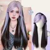 Gaeaspace  -  Wigs for Women Long Straight Black and Purple Wig Humen Hair cosplay wig Fashion Tenderness ウィッグ