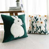 Gaeaspace  -  Retro White Rabbit Embroidered European Pastoral Floral Cushion Cover Pillow Cover for Sofa Bedroom