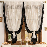 Gaeaspace  -  Korean White Flower Jacquard Tulle Curtain For Living Room Bedroom Black Ruffled Lace Sheer Veil Drapes For Kitchen Door Decor