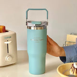 Gaeaspace  -  Large Capacity Insulation Cup Vacuum Thermal Cold Straw Water Bottle Simple Portable Outdoor Double Drink Car Coffee Mug