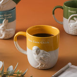 Gaeaspace  -  1pc 350ml Cute Bunny Chicken Coffee Mug Ceramic Coffee Cup Funny Gifts Unique Birthday Gifts Embossed Breakfast Mug Home Office