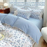 Gaeaspace  -  Bedding Set with Flowers, 100% Cotton, Skin Friendly, Breathable, Duvet Cover, 2Pcs Pillowcase,No Bed Sheet