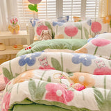 Gaeaspace  -  Winter Thick Warm Plush Comforter Cover Queen Bedding Sets Cartoon Quilt Cover Bed Sheet Pillowcase 4pcs Luxury Bed Linens