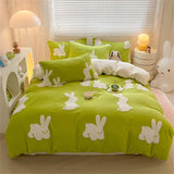 Gaeaspace  -  Winter Velvet Cartoon Cute Bedding Set Soft Warm Duvet Cover Set Single Double Quilt Cover Bed Sheet Pillowcase Home Textiles