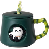 Gaeaspace  -  Panda Ceramic Coffee Cup Dish with Lid Spoon European Couple Mug Afternoon Camellia Tea Cup Breakfast Oatmeal Mug Holiday Gifts