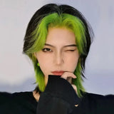 Gaeaspace  -  Men Synthetic Role Play Wig Mullet Head Wig Avocado Black Ombre Green High Quality Wig Boy