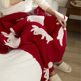 Gaeaspace  -  Cartoon Rabbit Knitted Blanket Sofa Red Blankets For Beds Bedroom Decorative Tapestry Office Nap Travel Camping Throw Blanket