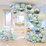 Gaeaspace  -  129pcs Macaron Blue Mint Green Balloon Garland Arch Kit Silver Metallic Balloons for Wedding Baby Shower Birthday Decors