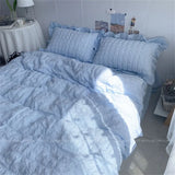 Gaeaspace  -  Quilt Cover INS Girl Blue Solid Color Seersucker Ruffles Lace Bedding Set Kawaii  Soft Sheet Woman Duvet Cover Pillow Covers