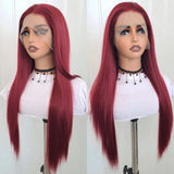 Gaeaspace  -  Red Wig Straight Synthetic Lace Front Wig Long Red Hair Wig Glueless Wigs Ready to Wear Burgundy Colored Lace Wigs for Women