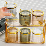 Gaeaspace  -  Creative Transparent Gold-plated Striped Spice Jar Spice Salt Sugar Jar with Lid Multifunctional Storage Box Storage Container