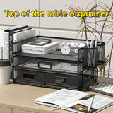 Gaeaspace  -  3-layer mesh desk organizer with drawer, desktop paper mail organizer with pen holder, multi-functional desk organizer for home