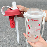 Gaeaspace  -  Kawaii Cherry Glass Tumbler With Straw Tea Filter Strap Water Bottle Aesthetic For Iced Coffee Juice Cute Flower Glass Cup 700ml