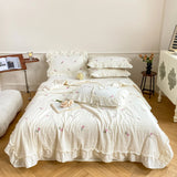 Gaeaspace  -  1/4Pcs washed Cotton Soft Summer Quilt Rose Flower Embroidery Ruffles Air Conditioning Quilt Blanket Bare Sleeping Skin-Friendly