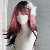 Gaeaspace  -  Long Wig Natural New Gradient Cos Spice Girls Medium-length Simulation Human Hair Pink Wig Full Headgear