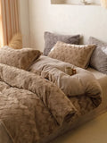 Gaeaspace  -  Brand New Rabbit Cashmere Bedding Set Luxury Ultra Soft Velvet Plush Duvet Cover Set Brown Zig Zag Fluffy Comforter Covers