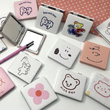 Gaeaspace  -  Cartoon Portable Double-Sided Pu Small Mirror Student Makeup Mirror Cute Little Bear Cosmetics Mirror Women Cosmetics Tools