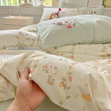 Gaeaspace  -  New Bedding Set Garden Style  Floral Wash Cotton Soft Quilt Cover Sheet Set Student  4-piece Set  Bedsheet Quilt Comforter