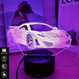 Gaeaspace  -  1pc Car  3D Night Light, 3D Optical Illusion Lamp With Touch, 7-Color Changing Ambient Light For Bedroom