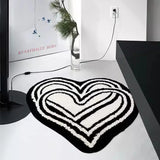 Gaeaspace  -  Black White Tufting Bedroom Rug Double Heart Shape Carpet Bathroom Mat Soft Bedside Floor Tidy Pad Doormat Aesthetic Home Decor