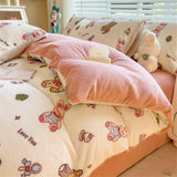 Gaeaspace  -  Thickened Milk Velvet Bedding Set Print Cartoon Winter Coral Velvet Quilt Cover Bed Sheet Pillowcase Comforter Duvet Cover Set