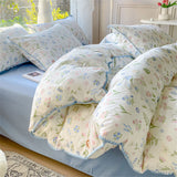 Gaeaspace  -  Pastoral Girls Flower Bedding Set Washed Cotton Duvet Cover Bed Linens Soft Quilt Cover Sheet Set Simple Bedspread Home Textiles