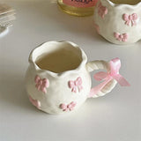 Gaeaspace  -  Irregular Handmade Relief Pink Bow Coffee Ceramic Cup Gift Water Cup Kawaii Cup