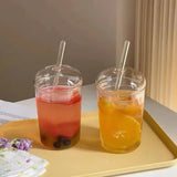 Gaeaspace  -  450ML Glass Cup with Lid and Straw Transparent Drinking Glasses for Juice Water and Iced Coffee Cups Drinkware Mug Water Bottle