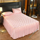 Gaeaspace  -  Luxury Thicken Pink Quilted Bed Spread Queen Size Nordic High Quality Pleated Edge Bedspread on The Bed Embroidery Bedspreads