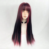 Gaeaspace  -  Pink Highlights Long Straight Lolita Synthetic Wig Double Color Hair Girl Cosplay Daily Use With Bangs