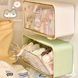 Gaeaspace   -  Kawaii Wall-mounted Storage Box For Underwear Socks Cute Plastic Organizing Boxes Clear Stationery Bathroom Makeup Organizer