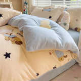 Gaeaspace  -  Thickened Milk Velvet Bedding Set Print Cartoon Winter Coral Velvet Quilt Cover Bed Sheet Pillowcase Comforter Duvet Cover Set