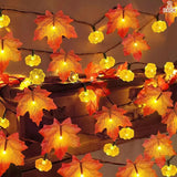 Gaeaspace  -  Artificial Autumn Maple Leaves Pumpkin Garland LED Fairy String Light Christmas Thanksgiving Decoration DIY Halloween Party Home