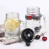 Gaeaspace  -  450ml Mason Jar Mugs with Handles Old Fashioned Glass Bottle Juice Drink Clear Glass Water Bottle With Cover Straw Drinkware Cup