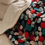 Gaeaspace  -  3D Flower Jacquard Warm Coral Velvet Blanket Sheep Bed Blanket Autumn Casual Blanket Soft Waxy Blanket Girly Heart Blanket