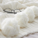 Gaeaspace  -  Inya Throw Blanket Knitted Cotton Blanket with Pompom Fringe for Couch Sofa Bed Decor Chunky Warm Soft Cozy Knit Boho Blanket