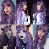 Gaeaspace  -  Long Wavy Purple Cosplay Synthetic Wigs Lolita Halloween With Bangs for Women Party Dailly Heat Resistant Wig