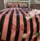 Gaeaspace  -  Fashion stripes polka dot bedding set,full queen king lovely black pink cotton home textile bed sheet pillow case quilt cover