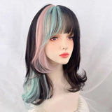 Gaeaspace  -   Short Wavy Ombre Brown Pink Mixed Wig with Bangs Synthetic Lolita Cosplay Natural Women Fluffy Hair Wig for Daily Party