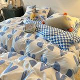 Gaeaspace  -  Ins Nordic Blue Heart Duvet Cover Home Textile Pillow Case Bed Sheet Kids Girls Bedding Covers Set King Queen Twin Cute Kawaii