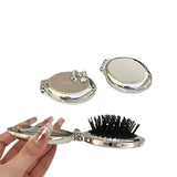 Gaeaspace  -  Mini Silver Folding Comb with Makeup Mirror Women Girl Portable Round Small Travel Massage Hair Brush Hair Styling Accessories