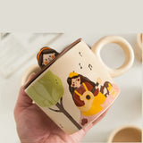 Gaeaspace  -  400ml Ceramic Mug Retro Cute with Lid, Creative Couple Water Cup, High Appearance Level Coffee Cups, Girl's Breakfast Cup