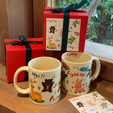 Gaeaspace  -  Christmas New Year gift box ceramic cartoon graffiti mug birthday gift cute coconut small animal water Cup coffee cup