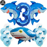 Gaeaspace  -  24pcs Giant Shark Balloons Blue Number 3 Balloon Shark Birthday Party Decorations 1-9 Year Old Number Balloons Kids Toy Balloon